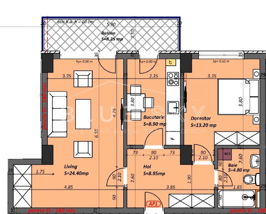 Plan apartament 2 camere 68,50 mp, Madrid 48