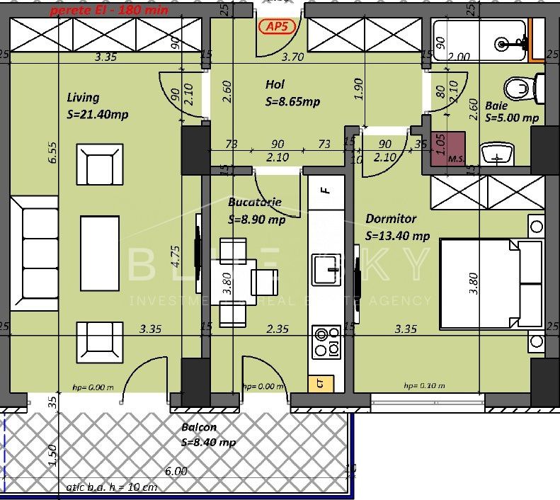 Plan apartament 2 camere 65,75 mp, Madrid 48
