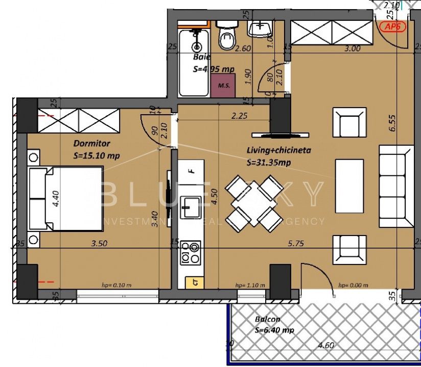 Plan apartament 2 camere 57,80 mp, Madrid 48